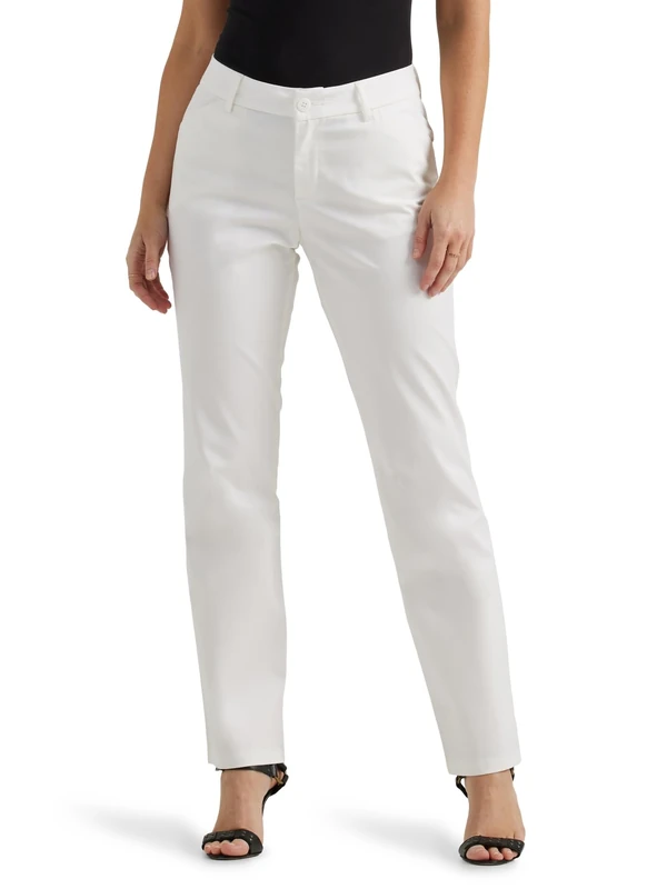 Lee Women's Wrinkle Free Relaxed Fit Straight Leg Pant, Bright White, 18 US