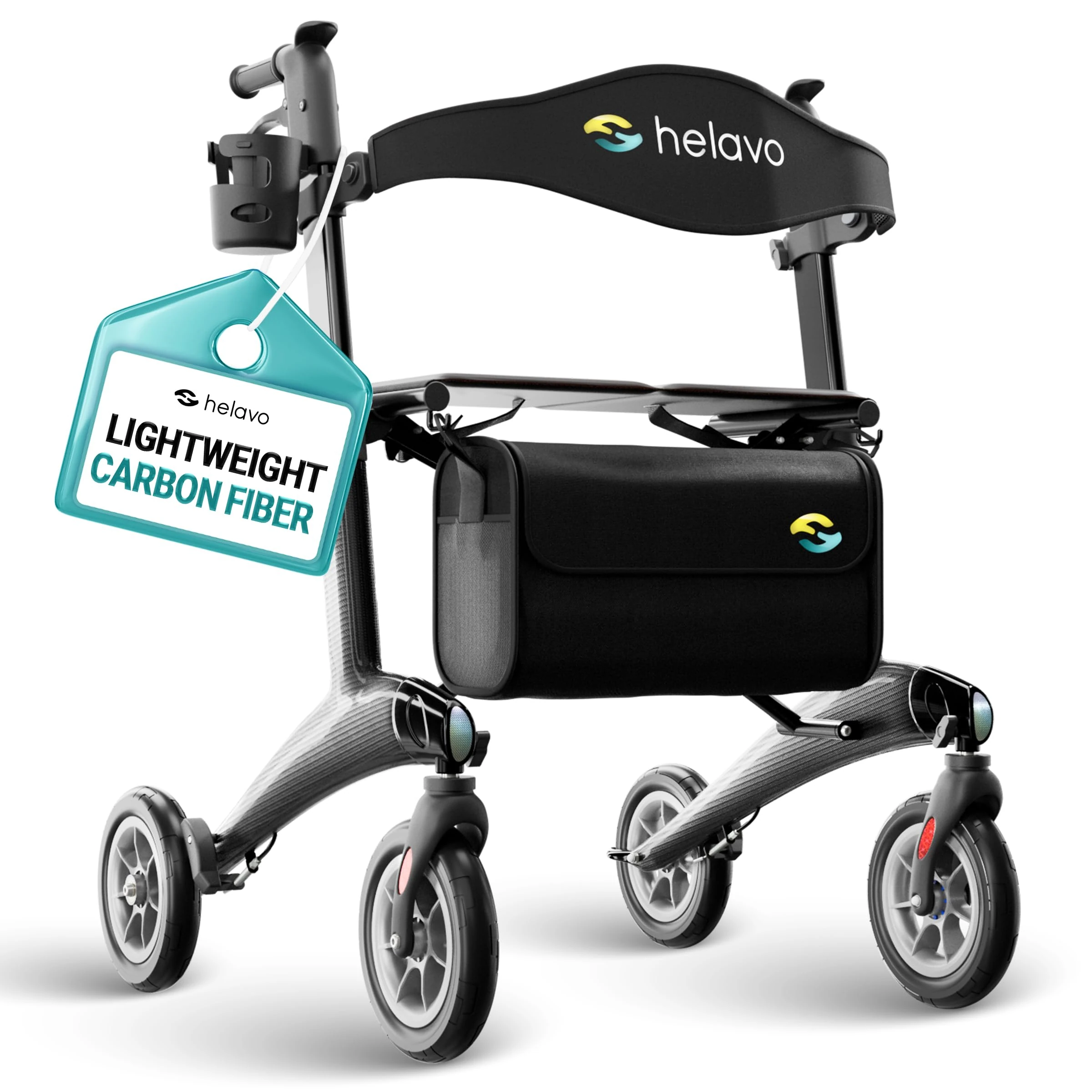 Helavo Carbon Ultralight Rollator Walker with Seat - Only 5.6 Kg - Folding Mobility Aid for The Elderly