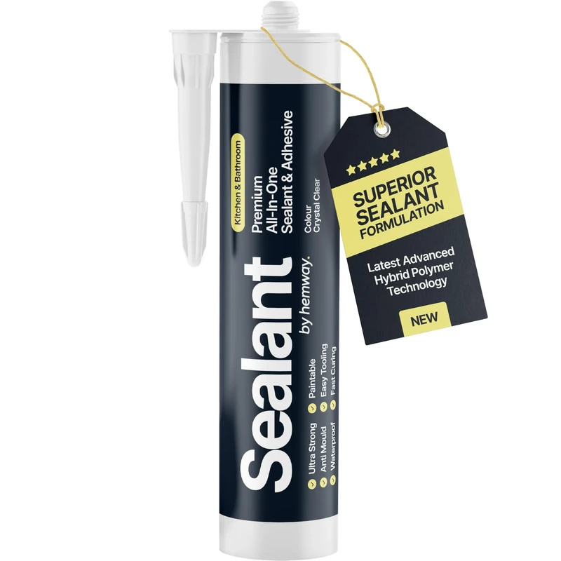 Crystal Clear Kitchen & Bathroom Sealant & Adhesive Hybrid Polymer | Superior to Bathroom Silicone Sealant | Waterproof, Odourless, Anti-Mould | Ideal For Kitchen & Around Bath & Shower - 300ml 1 Pack