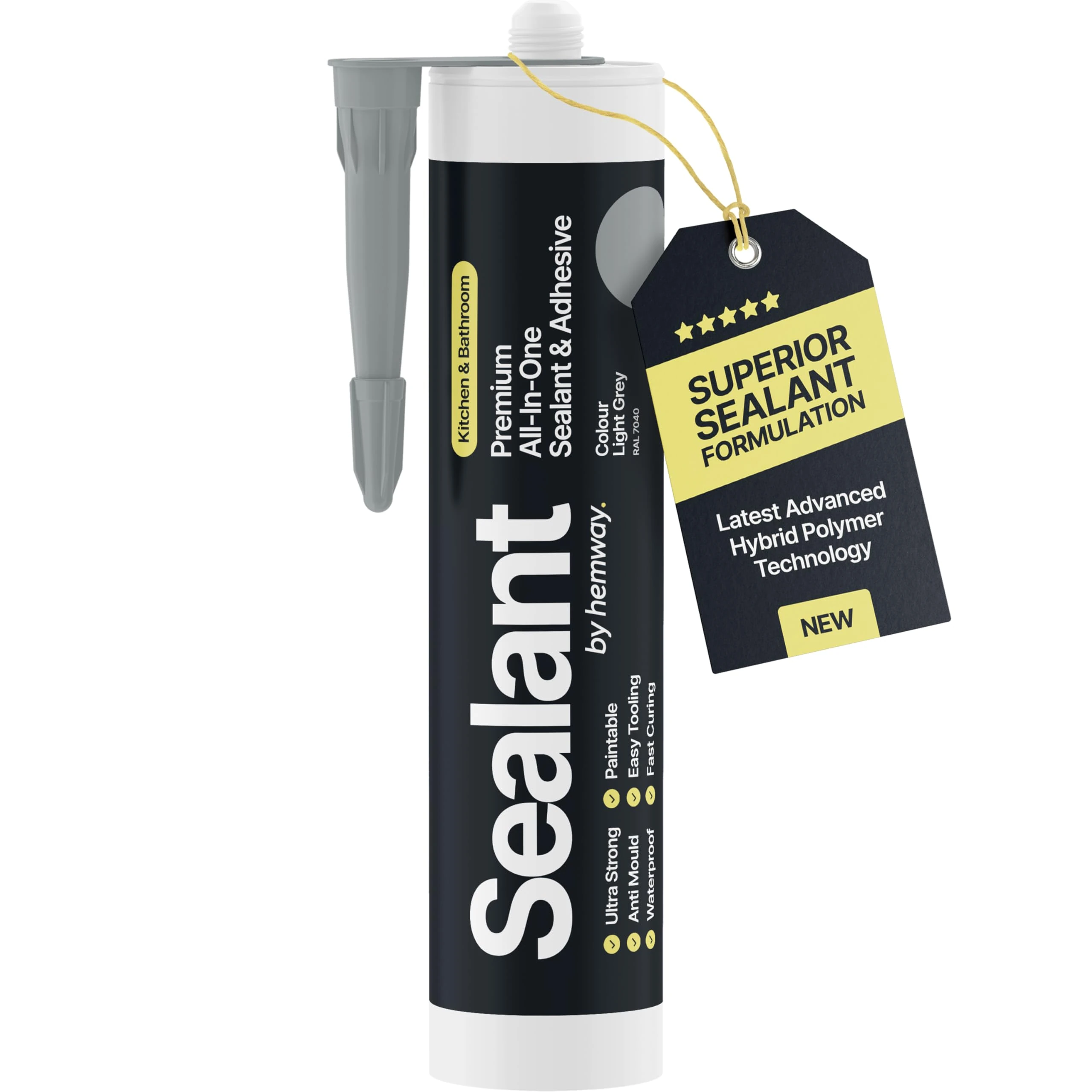 Light Grey Kitchen & Bathroom Sealant & Adhesive Hybrid Polymer | Superior to Bathroom Silicone Sealant | Waterproof, Odourless, Anti-Mould | Ideal For Kitchen & Around Bath & Shower - 300 ml 1 Pack