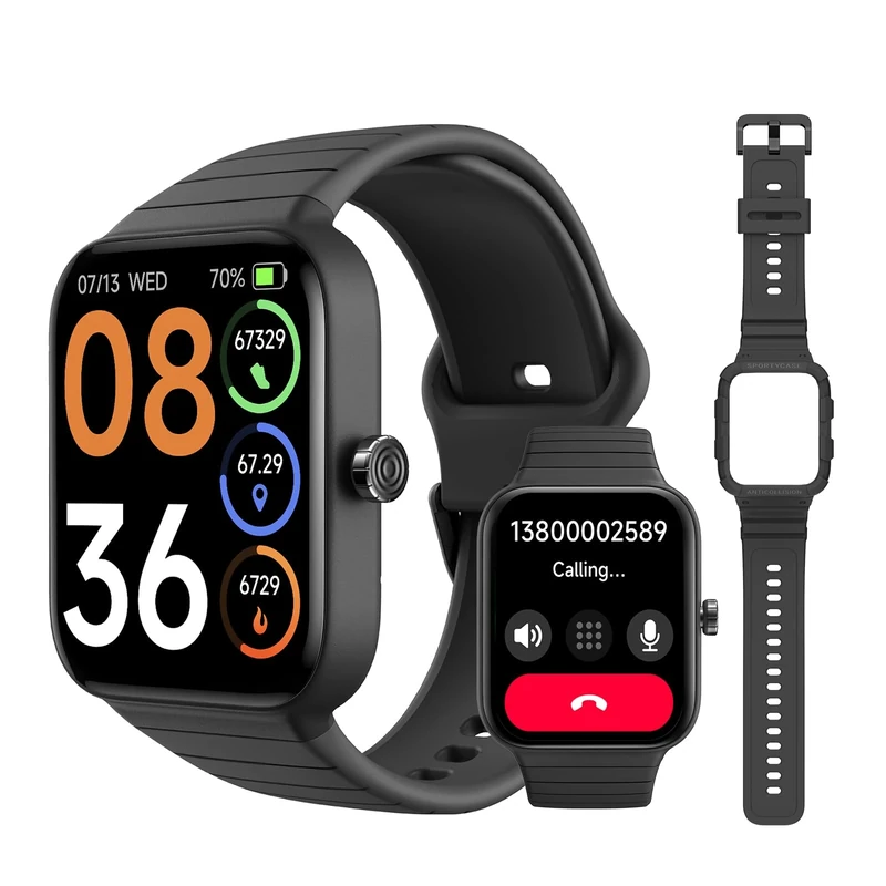 SKG Smart Watch for Women Men (Answer/Make Call), Alexa Built-in, Extra Black Band, IP68 Smartwatch for Android iPhones, 100+ Sports 1.8" Fitness Tracker with Heart Rate SpO2 Monitor,V7 Cyber (Black)