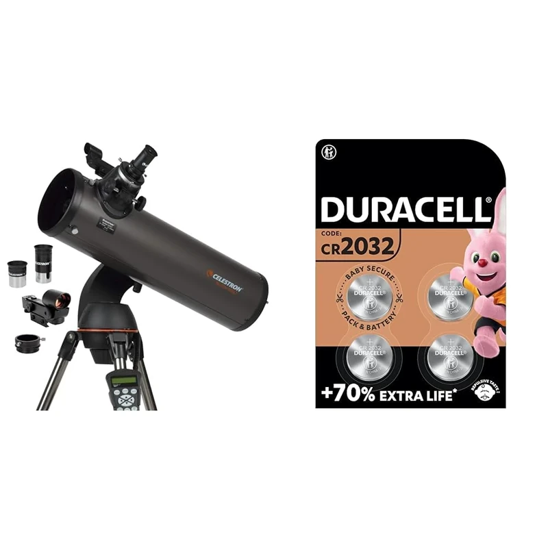 Celestron31145NexStar130SLTPortableComputerisedNewtonianReflectorTelescope,Grey + DURACELL 2032 Lithium Coin Batteries 3V (4 Pack) - Up to 70% Extra Life - Baby Secure Technology - For Use in Key Fobs