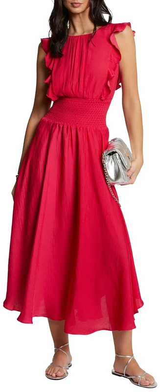 Morgan Smocked Waist Flared Maxi Dress, Fresia, 14