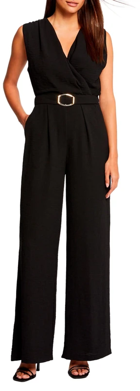 Morgan Wide Leg Buckle Detail Jumpsuit, Black, UK 6