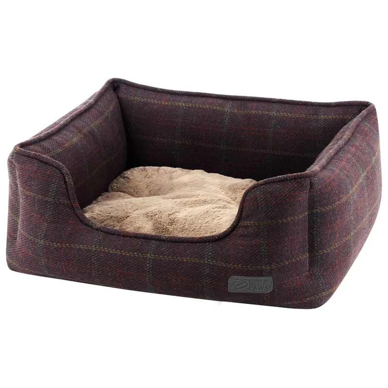 House of Paws Berry Tweed and Faux Fur Large Dog Bed - Machine Washable, Non-Slip Base and Removable Cushion
