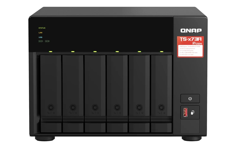 QNAP TS-x73A-8G + QSW-1105-5T bundle: AMD Ryzen 2.2 GHz quad-core 2.5GbE NAS with M.2 NVMe SSD support and PCIe expansion for 10GbE, paired with a 2.5G switch (TS-673A-SW5T)