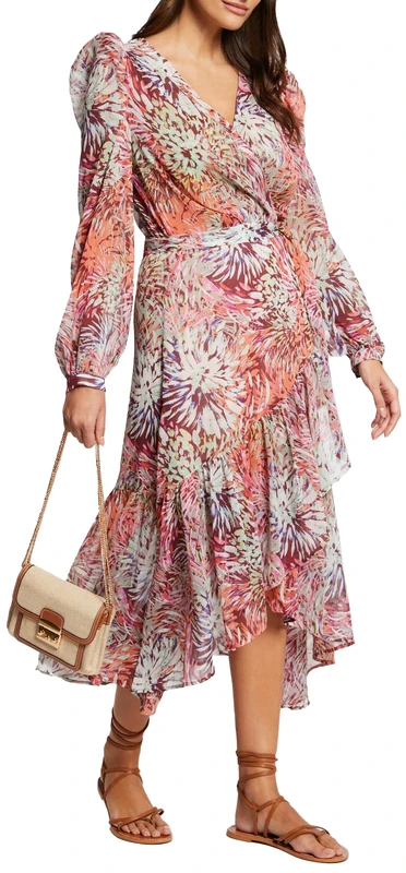 Morgan Multico Print Wrap Midi Dress, UK 14