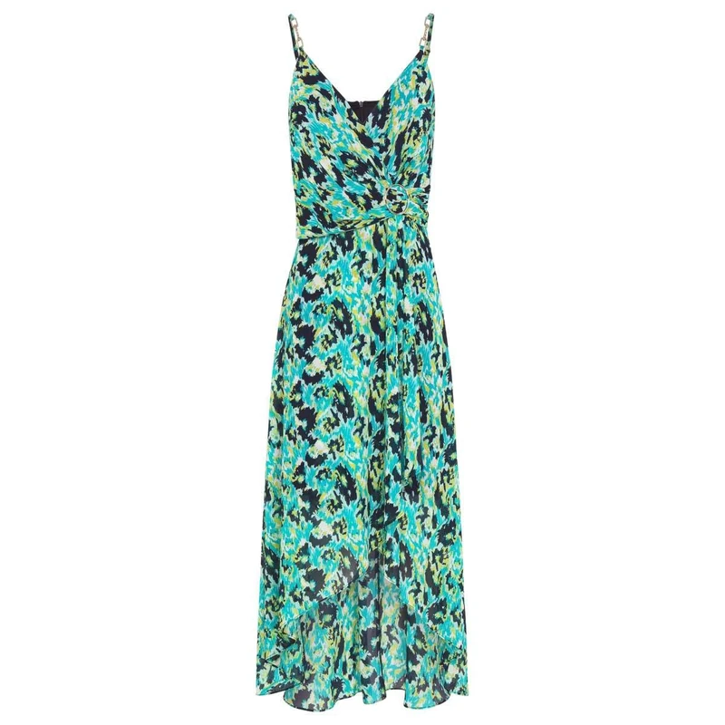Morgan Printed Waisted Maxi Dress, Green, UK 10
