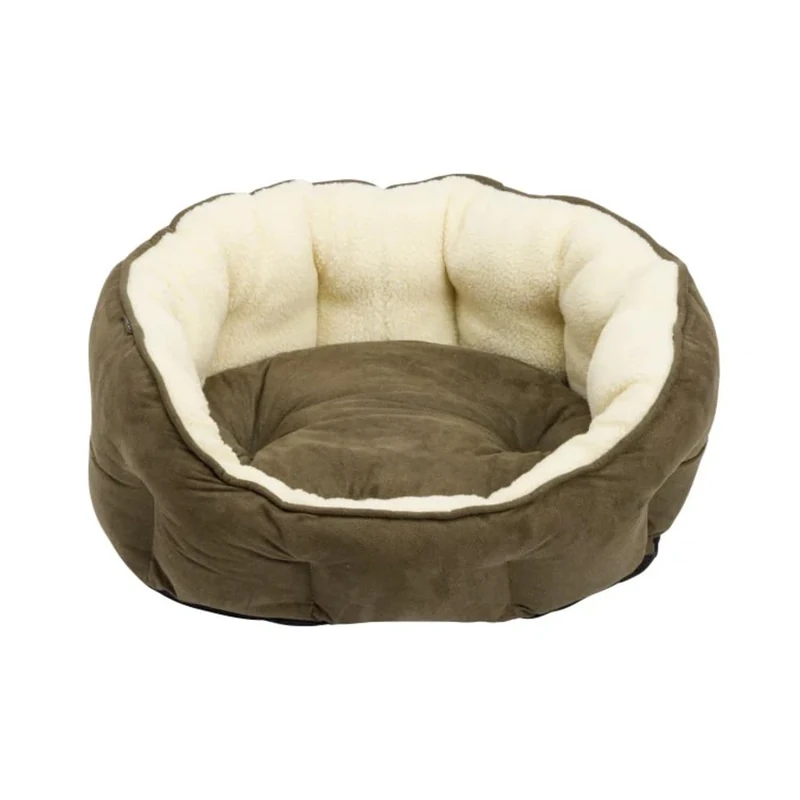 House of Paws Green Faux Suede and Sheepskin Large Oval Dog Bed - Machine Washable, Non-Slip Base and Removable Cushion