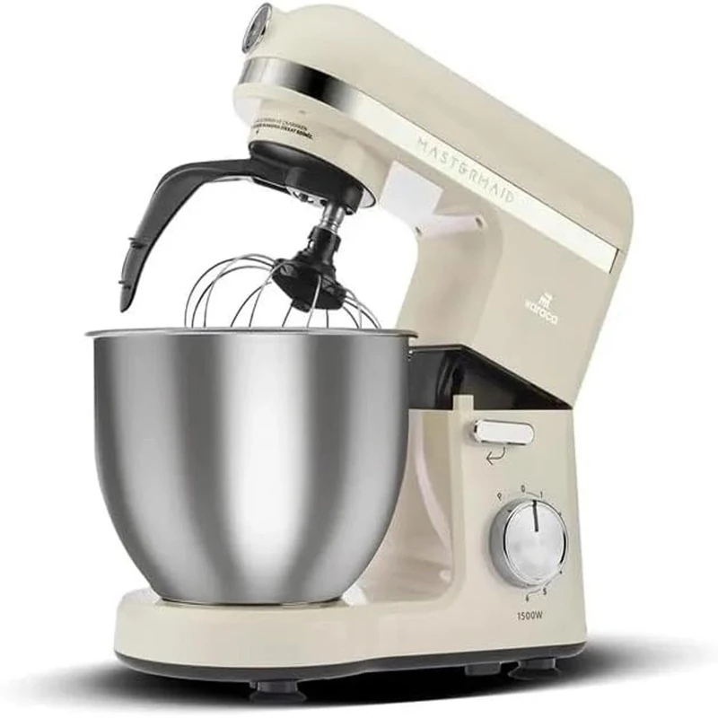 Karaca Mastermaid Chef Pro Stand Mixer - 1500W Electric Stand Mixers for Baking, Dough - Non-Stick 5L Bowl, Dough Hook, Whisk, 6-Speed, Soft Cream