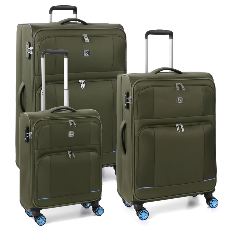 MODO BY RV RONCATO Star 2.0 Set of 3 Soft Trolley 4 Wheels with TSA, Army Green, 78 x 46 x 30 cm, Set of 3 Soft suitcases