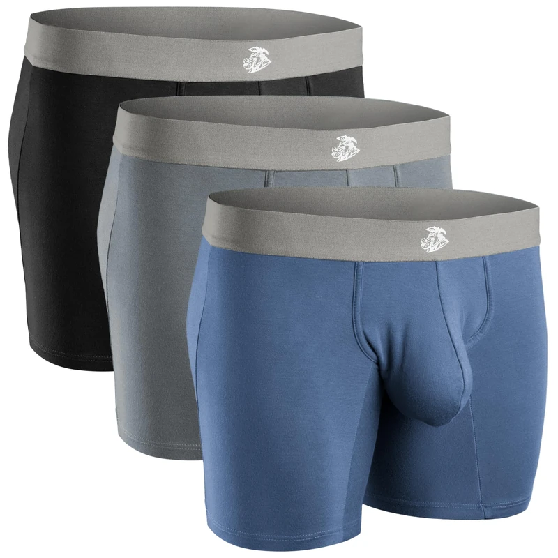 RM Real Men Real Men Bulge Enhancing Pouch Underwear for Men – 1 or 3 Pack Set - Modal Boxer Briefs ABCD Pouch, D Pouch 7inch 3 Pack- Navy, Dark Grey, Black, S