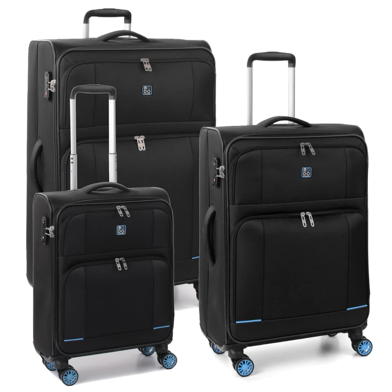 MODO BY RV RONCATO Star 2.0 Set of 3 Soft Trolley 4 Wheels with TSA, Black, 46 cm x 30 cm x 78 cm, Set of 3 Soft suitcases