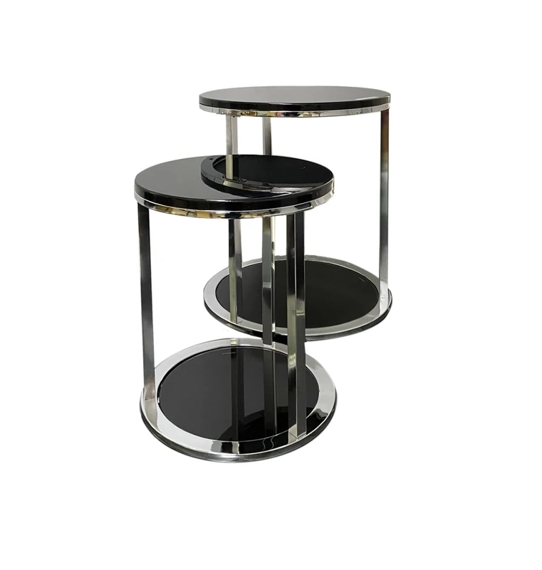 Aspect Terni Set Of 2 Tables, Glossy Black Wooden Tops and Glass Base