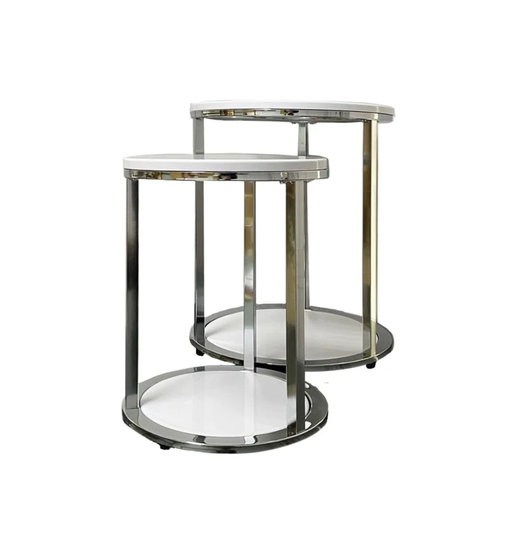 ASPECT Terni Set Of 2 Tables, Glossy White Wooden Tops and Base