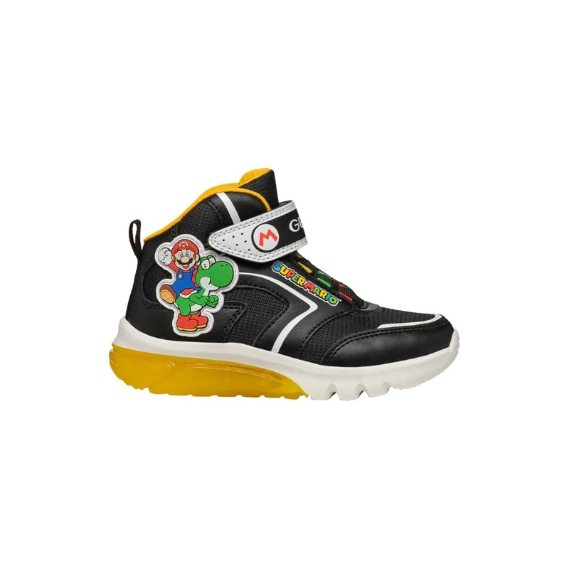 Geox J CIBERDRON BOY J Sneaker, Black/Yellow, 0.5 UK