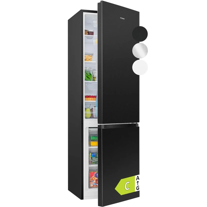 Bomann, Freestanding fridge-freezer, 55 cm wide, 268 L, LED lighting, KG7353, Black