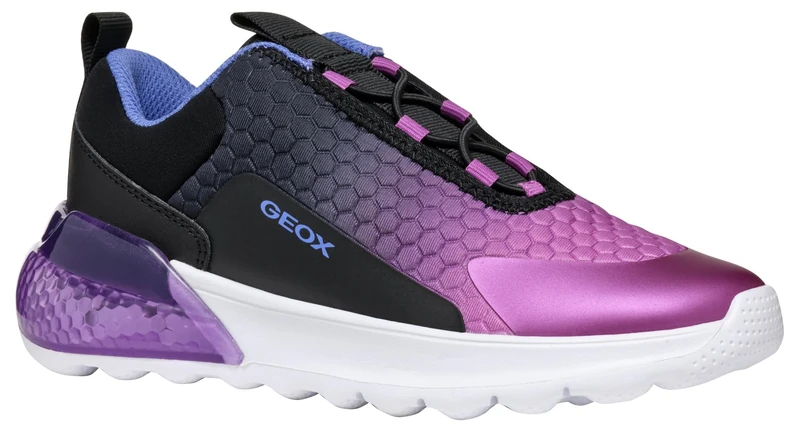 Geox J ACTIVART ILLUMINUS Sneaker, Black/Purple, 6 UK Child - Image 1