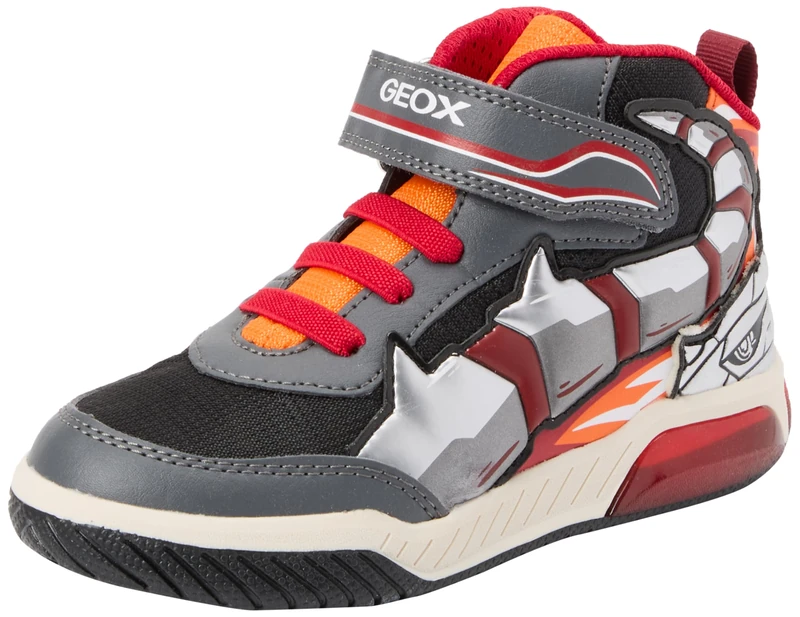 Geox J INEK BOY C Sneaker, DK Grey/Orange, 0.5 UK