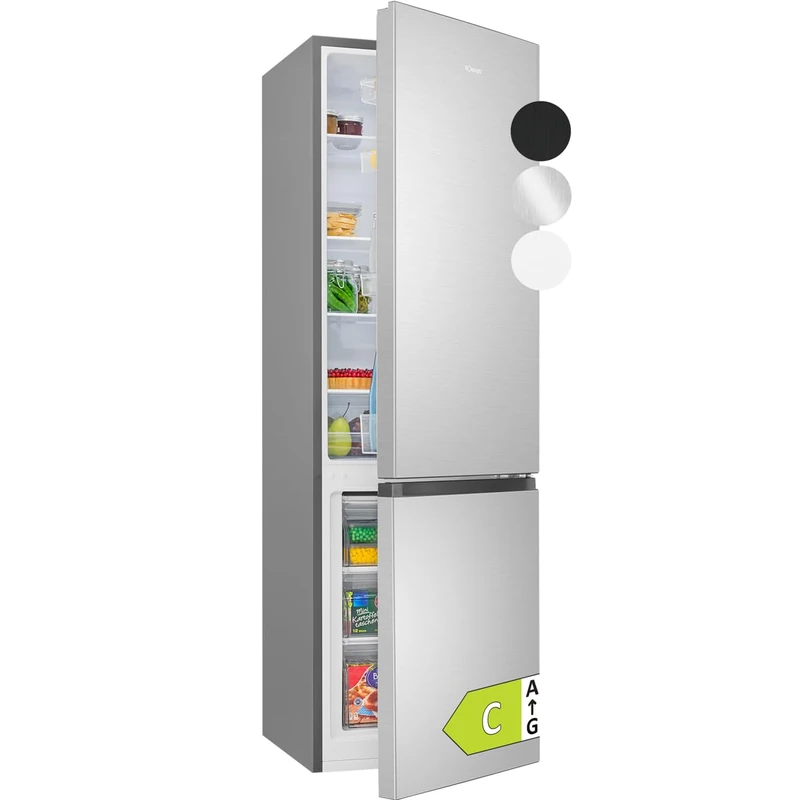 Bomann, Freestanding fridge-freezer, 55 cm wide, 268 L, LED lighting, KG7353, Stainless steel