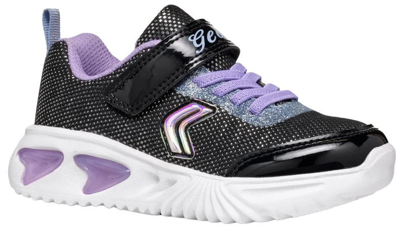 Geox Girls J Assister Sneaker, Black Lilac, 1 UK