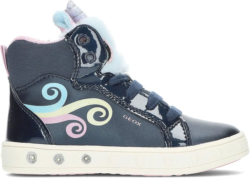 Geox J Skylin Girl A, Sneaker, Navy/Multicolor,