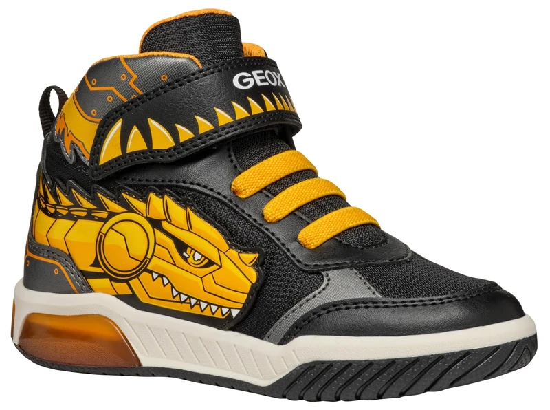 Geox J INEK BOY A Sneaker, Black/Yellow, 10 UK Child