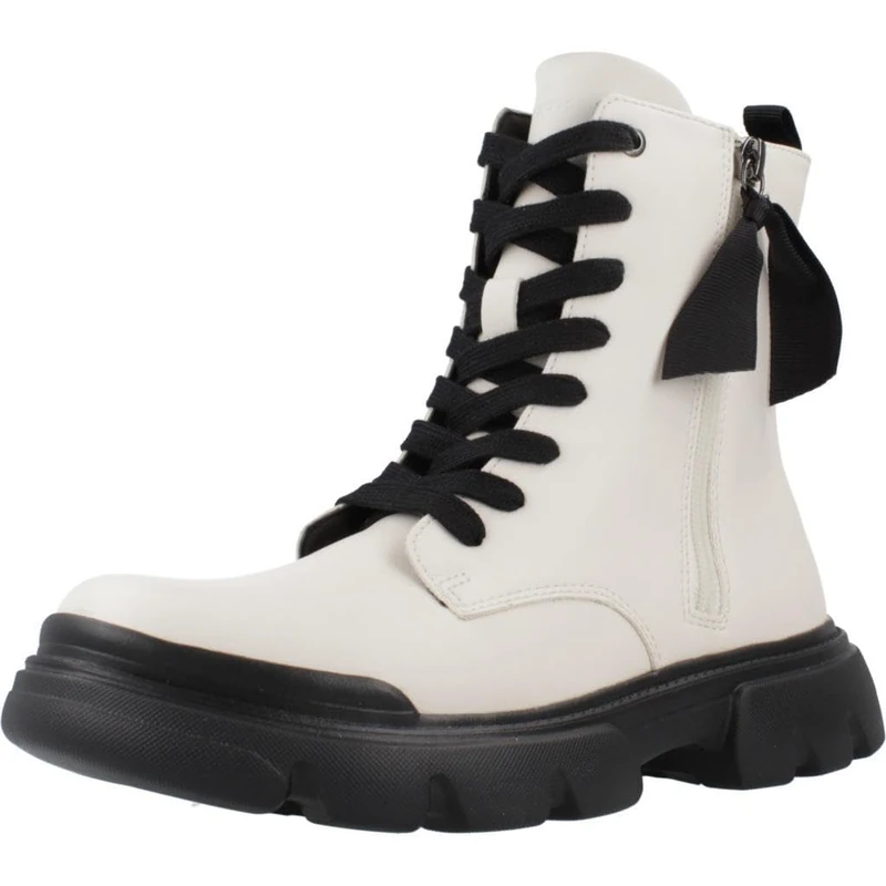 Geox J JUNETTE GIRL G, Ankle Boot, LT IVORY/BLACK,
