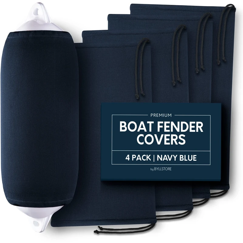 Byllstore Boat Fender Covers | 6″ x 18″, 8″ x 22″, 9″ x 26″, 10″ x 26″ & 12″ x 34″ | Black & Navy Blue | 1, 2 & 4-Pack | Polyester (4-Pack, Navy Blue, 12″ x 34″)