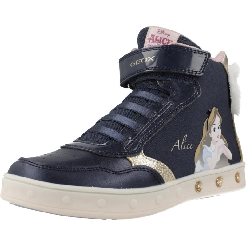 Geox J Skylin Girl G, Sneaker, Navy/Platinum,