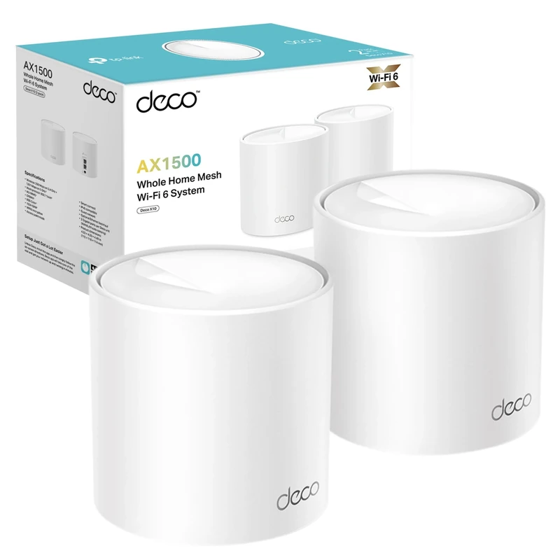 TP-Link Deco X10(2-pack) AX1500Mbps Whole Home Dual-Band Mesh WiFi 6 System, AI-Driven WiFi Extender Booster, 2x Gigabit Ports, Coverage up to 3900ft²,Connect up to 120 devices, Gaming&4K, Easy Setup
