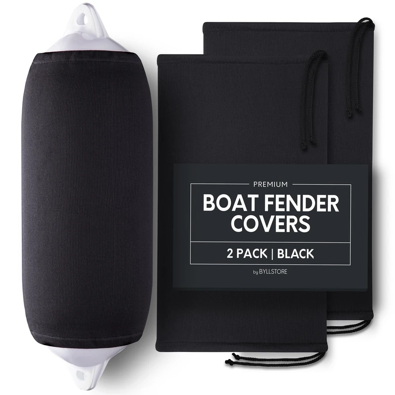 Byllstore Boat Fender Covers | 6″ x 18″, 8″ x 22″, 9″ x 26″, 10″ x 26″ & 12″ x 34″ | Black & Navy Blue | 1, 2 & 4-Pack | Polyester (2-Pack, Black, 10″ x 26″)