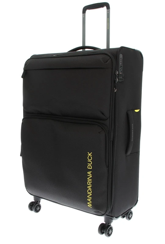 Mandarina Duck Zephyr Trolley Large EXP, Black, 47 cm (L) x 27.5 cm (W) x 78 cm (H), Trolley Grande espandibile in Tessuto morbido ad effetto 3D