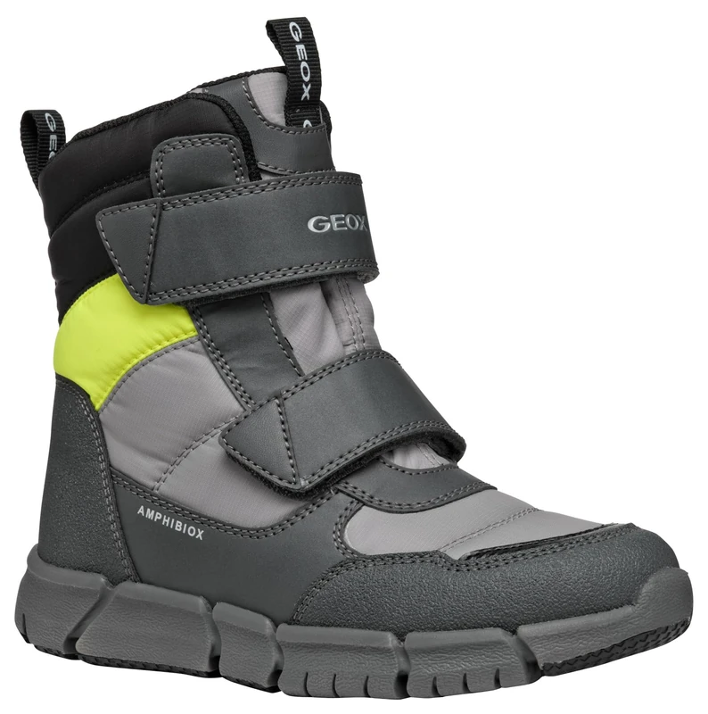 Geox J FLEXYPER BOY B ABX, Snow Boot, GREY/FLUOYELLOW,