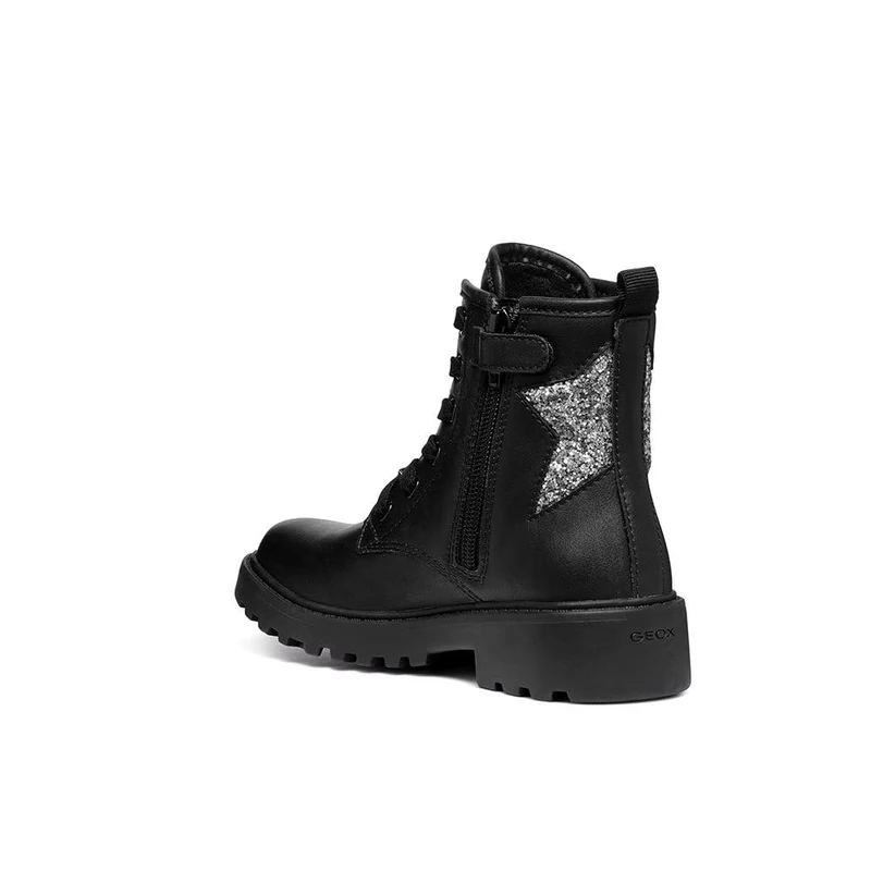 Geox Girls J Casey G Ankle Boot, Black Dk Silver, 4.5 UK
