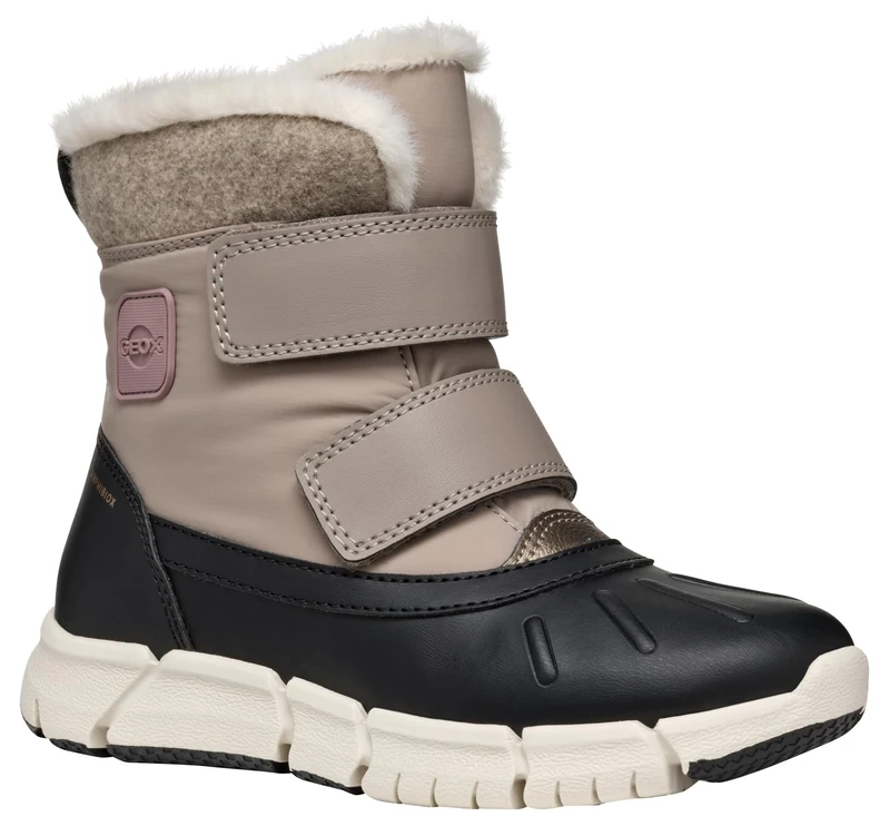Geox J FLEXYPER GIRL B AB, Snow Boot, DK BEIGE/BLACK,