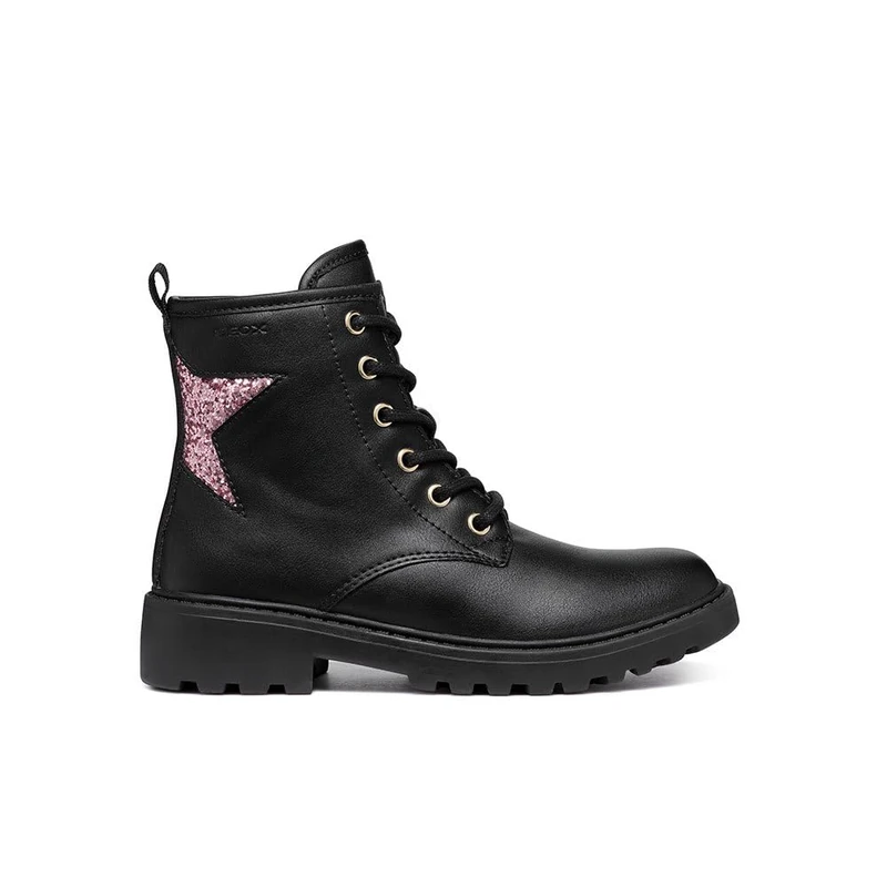 Geox Girls J Casey G Ankle Boot, Black Lt Rose, 4 UK