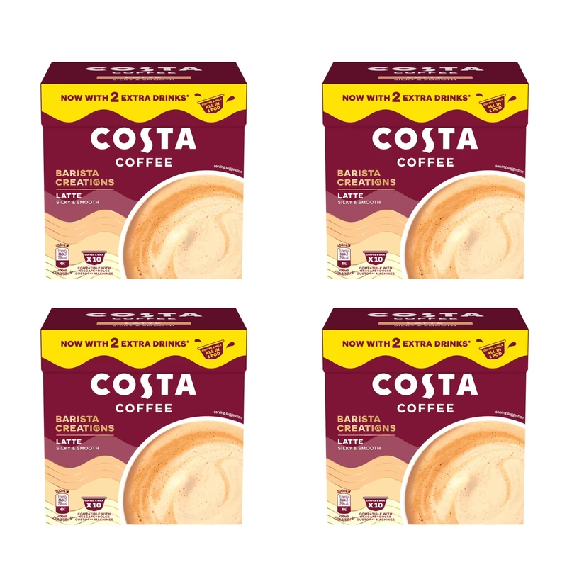 COSTA COFFEE LATTE PODS 4 PACKS (LATTE 10 CAPSULES)