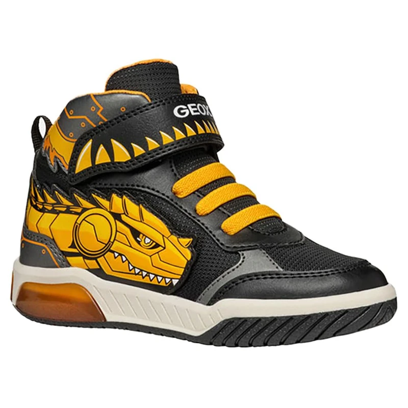 Geox J INEK BOY A Sneaker, Black/Yellow, 0.5 UK