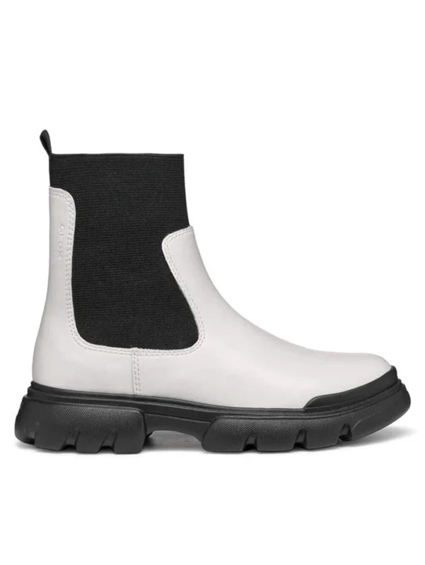 Geox J Junette Girl C Chelsea Boot, LT Ivory/Black, 1 UK