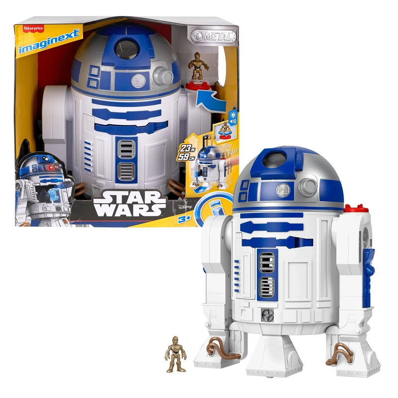 Fisher-Price Imaginext STAR WARS Toy R2-D2 (17.5 In Tall) with Lights Sounds & C-3P0 Metal Character Key for Kids Ages 3+ Years, HXG52
