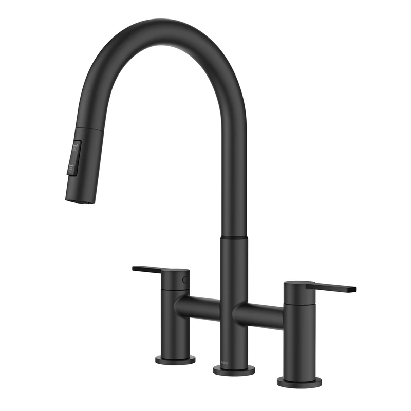 Kraus Oletto Bridge Kitchen Faucet with Pull-Down Sprayhead in Matte Black, KPF-3122MB