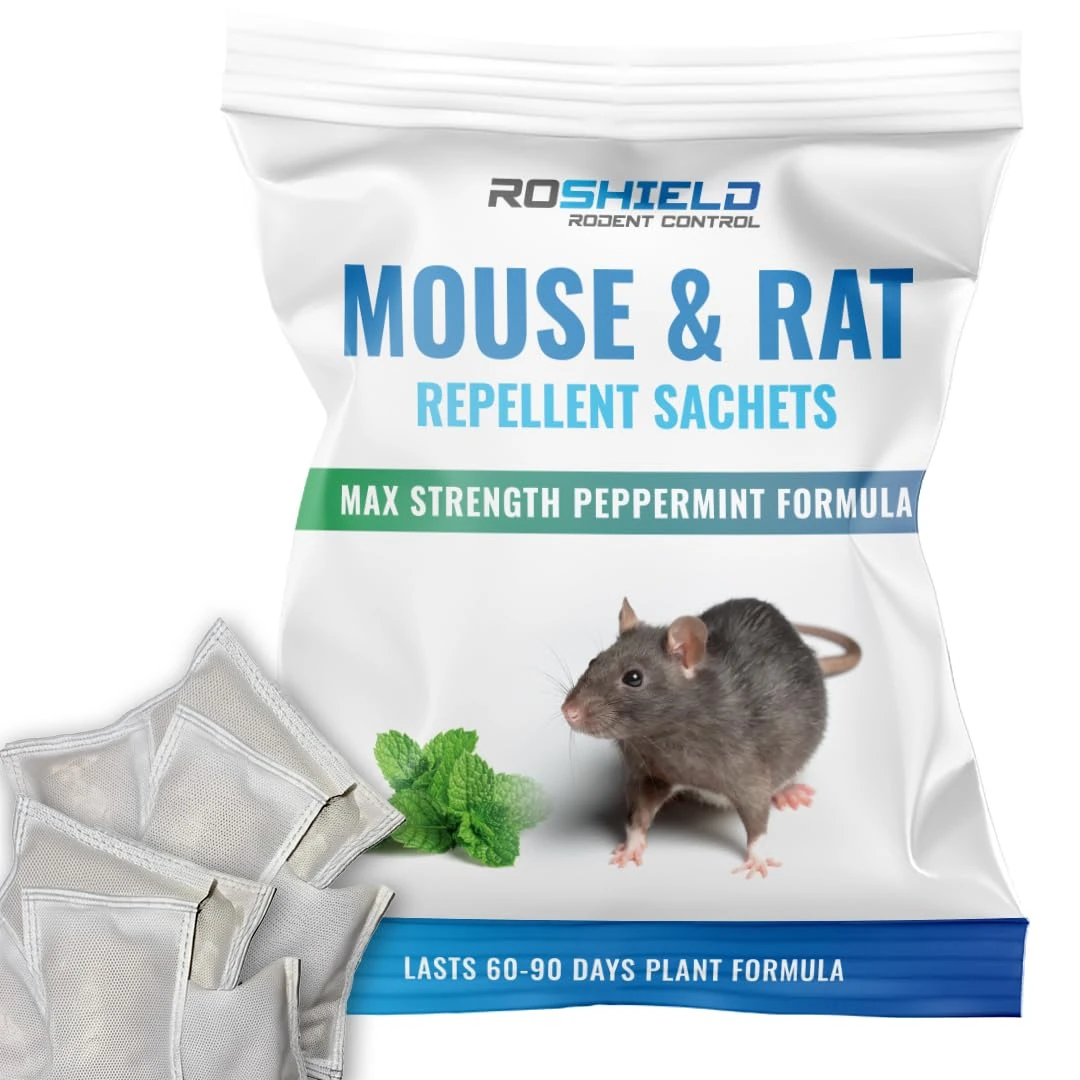 Roshield Humane Rat & Mouse Repellent Sachets (Pack of 6) – Indoor Peppermint Rodent Deterrent, Natural Non-Toxic Mouse & Rat Repeller, Humane Alternative, Ready to use