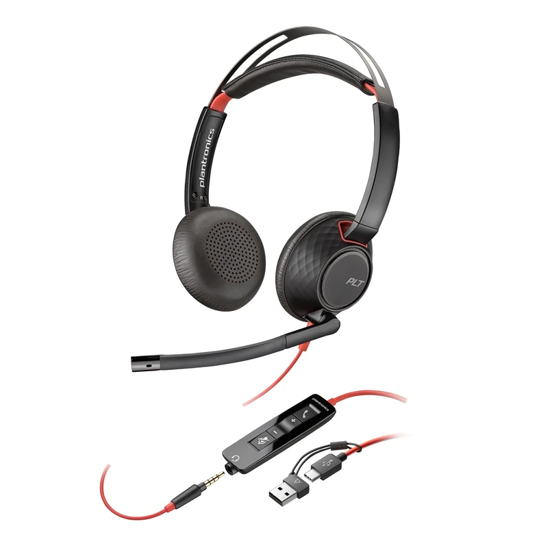 Poly Blackwire 5220 Wired Headset - Flexible Noise-Canceling Boom Mic - Ergonomic Design - Connect to PC/Mac, Mobile via USB-C, USB-A, or 3.5 mm - Works w/Teams, Zoom