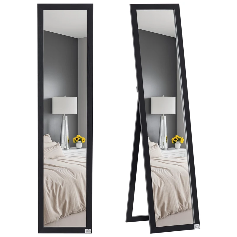 HOMCOM Full Length Mirror Floor Standing or Wall-Mounted Long, Rectangular Full Body Mirror for Bedroom, Living Room, Black