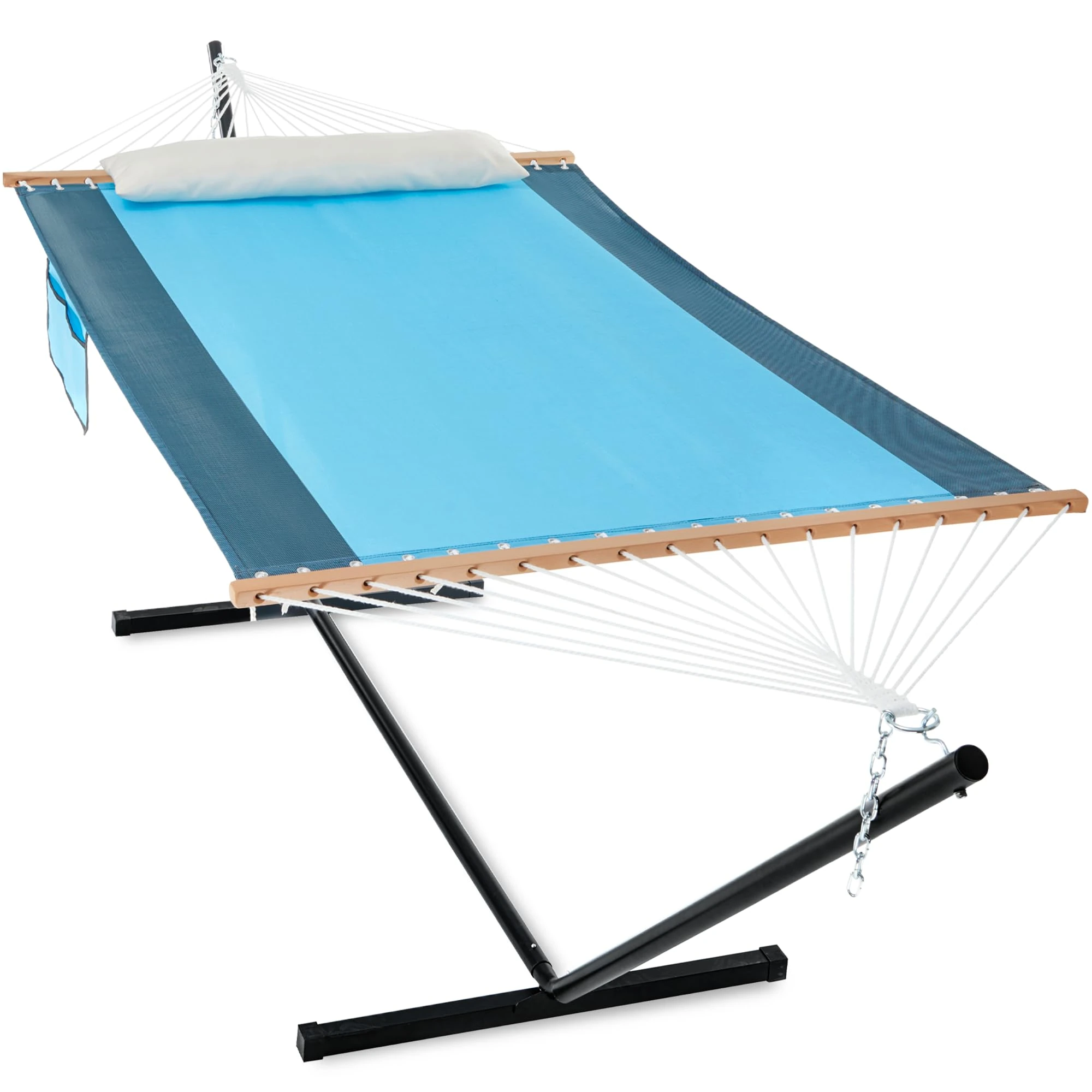 Gafete 55'' Hammock with Stand Included, Waterproof Textilene 2 People Hammocks, 12ft Heavy Duty Steel Stand, for Backyard Patio Outdoor, Max 475lbs Capacity, Quick Dry (Sky Blue)