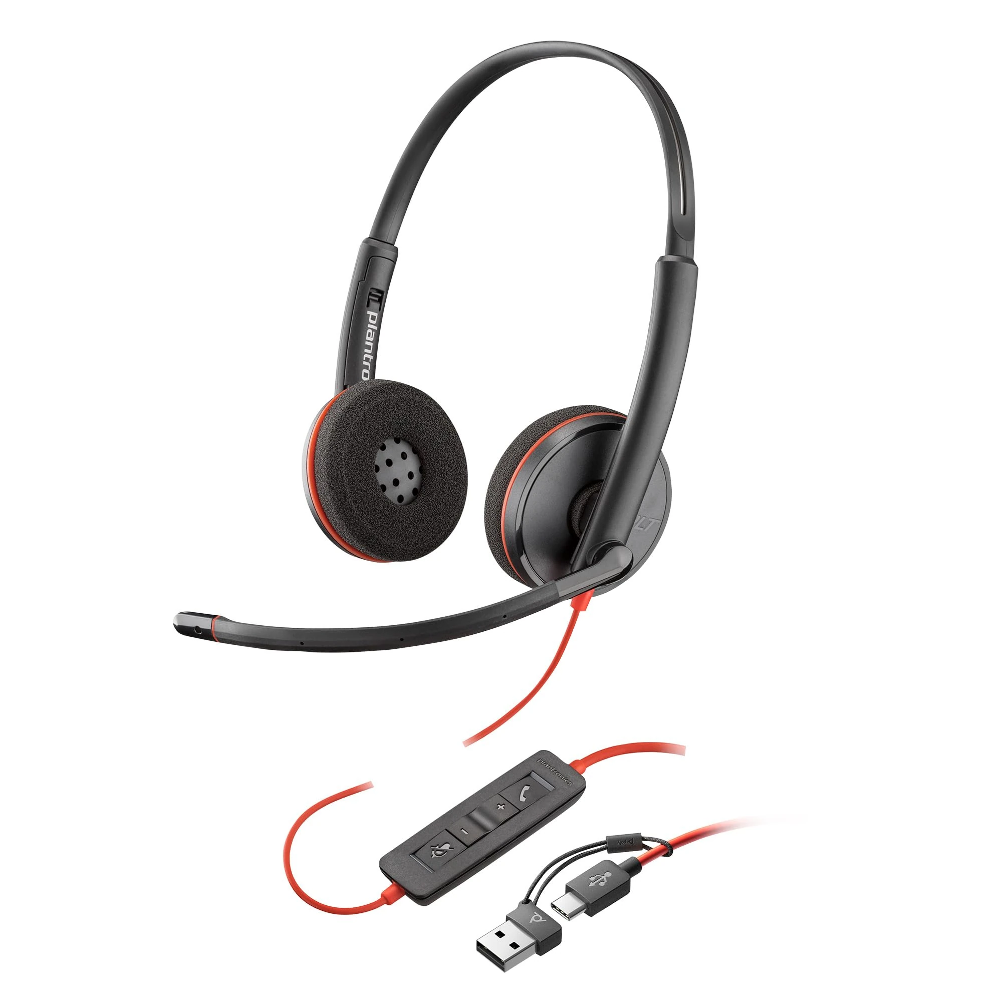 Poly Blackwire 3220 Wired Headset - Noise-Canceling Mic – Stereo Design - Connect to PC/Mac via USB-C or USB-A - Works w/Teams, Zoom