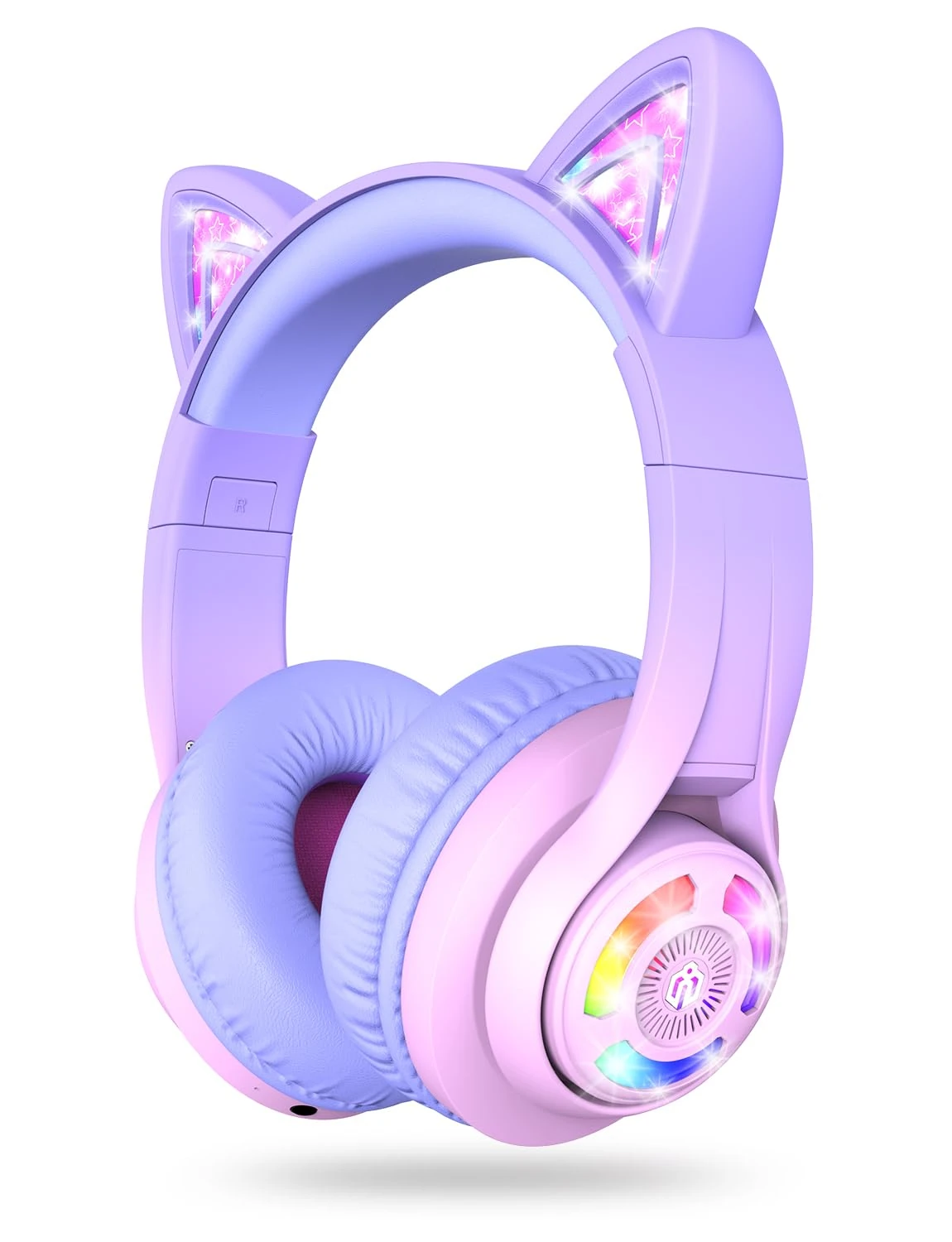 iClever Kids Bluetooth Headphones, BTH13 Cat Ear LED Light Up Kids Headphones Wireless, 50H Playtime, 74/85dBA Volume Limiting Children Headphone with Microphone Over Ear for School/Tablet/PC