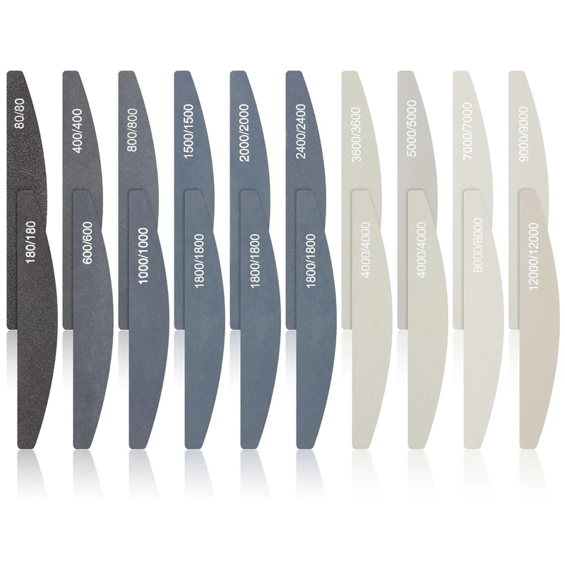 Honoson 20 Pcs Sanding Sticks for Plastic Models Polishing Sticks Assorted Metal and Wood Sanding Tools Accessory for Model Craft Amateur Beginner (Low Grits and High Grits,Crescent Style)