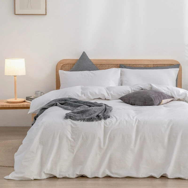 BESTOUCH Cotton Solid Duvet Cover Set Bright White Oversized Queen